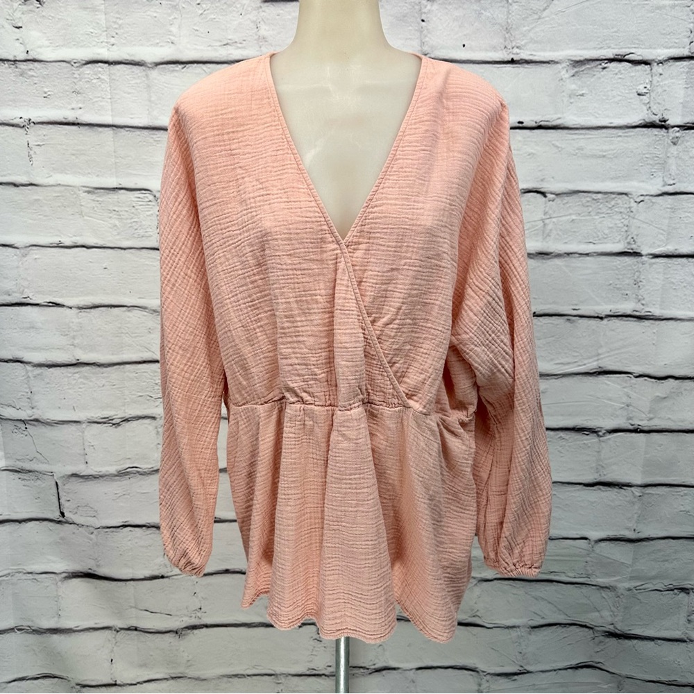 Ava & Viv Women Pink Crepe Long Sleeve Blouse V Neck Wrap Stretch Waist … - Picture 4 of 12